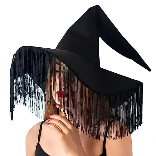 HKYFNNBW Halloween-Hexenhut für Damen, 3D-Schmetterling, gerüschter Zaubererhut, Netzstoff, spitze Kappe, Cosplay-Kostüm-Zubehör (Schwarz 13, 45 cm) von HKYFNNBW