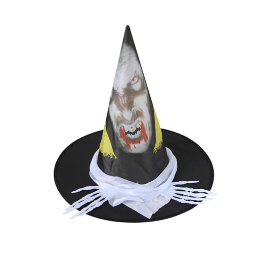 HKYFNNBW Halloween-Hexenhut für Damen und Herren, 3D-Totenkopf-Hand-Zaubererhut, spitze Kappe, Cosplay-Zubehör, Halloween-Dekoration (mehrfarbig, Einheitsgröße) von HKYFNNBW