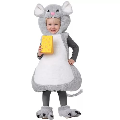 HKYFNNBW Halloween-Tierkostüm für Kinder, Jungen, Mädchen, niedliche Maus, Plüsch, ärmellos, Kapuze, Weste, Cosplay, Kleidung (Braun, 1–2T) von HKYFNNBW