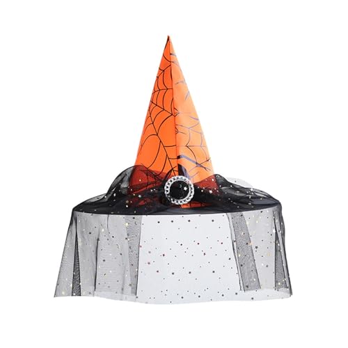 HKYFNNBW Hexenhüte für Halloween, schwarze Quaste, Kostüm, Hexenzubehör, Persönlichkeit, Spitzkappe, Party, Cosplay, Zaubererhut (Orange, 38 x 52 cm) von HKYFNNBW