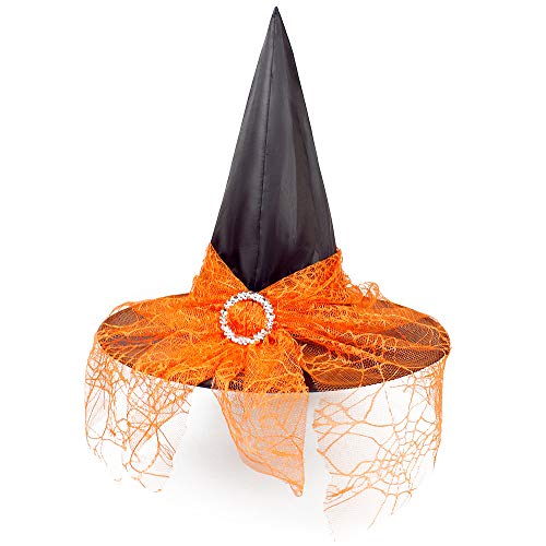 HKYFNNBW Hexenhüte für Halloween, schwarze Quaste, Kostüm, Hexenzubehör, Persönlichkeit, Spitzkappe, Party, Cosplay, Zaubererhut (Orange 5, 35 x 39 cm) von HKYFNNBW