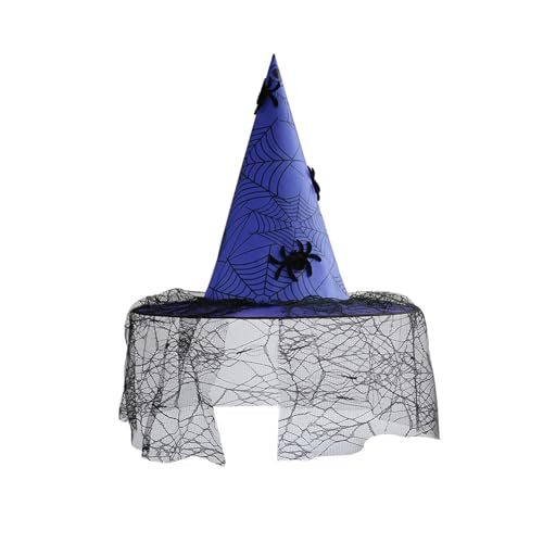 HKYFNNBW Hexenhut für Halloween, schwarze Quaste, Kostüm, Hexenzubehör, Persönlichkeit, Spitzkappe, Party, Cosplay, Zaubererhut (Blau 2, 52 x 38 x 18 cm) von HKYFNNBW