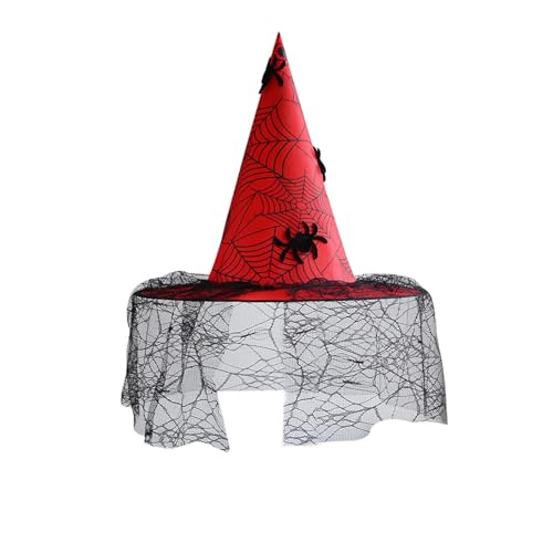 HKYFNNBW Hexenhut für Halloween, schwarze Quaste, Kostüm, Hexenzubehör, Persönlichkeit, Spitzkappe, Party, Cosplay, Zaubererhut (Rot 2, 52 x 38 x 18 cm) von HKYFNNBW