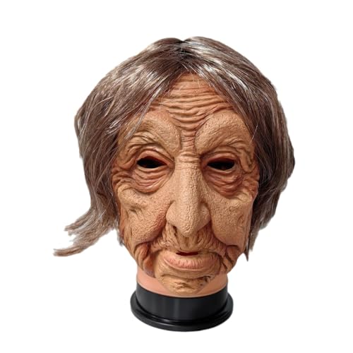 HKYFNNBW Lustige Halloween-Maske, Kopfbedeckung, realistischer alter Mann, alte Dame, Halloween, Cosplay, Kopfbedeckung, Party-Requisite für Maskerade (Khaki, Einheitsgröße) von HKYFNNBW