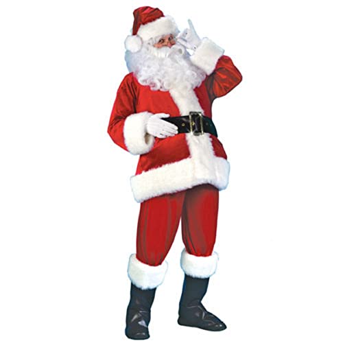 HKYFNNBW Weihnachtsmann-Kostüm für Erwachsene, Kinder, Deluxe-Weihnachtsmann-Anzug, professionelles Weihnachtsmann-Outfit, Party, Cosplay, Kleidung (weiß, Erwachsene, L) von HKYFNNBW