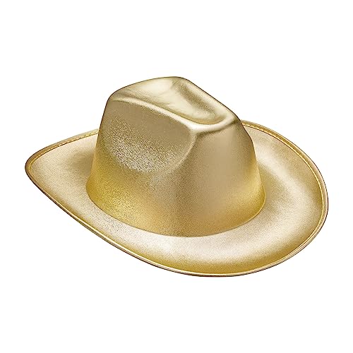 HKYFNNBW Western-Cowboyhut für Erwachsene, solide, glänzend, für Herren und Damen, Cowboyhut, Hochzeit, Party, Urlaub, Kostüm-Zubehör (Gold, Einheitsgröße) von HKYFNNBW