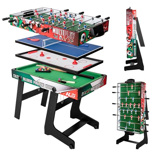 HLC Tischkicker Spieltisch 4 in 1 Multi Spieltisch Kicker Multigame Spieletisch Klappbar Teleskopstangen Spieltisch Multifunktionstisch Billard Tischtennis Tischhockey 123 * 61 * 80CM von HLC