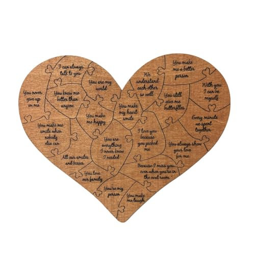 HLELU 32-Teiliges Hölzernes Herzpuzzle „Gründe, Warum Ich Dich Liebe“, Jubiläums-Liebespuzzle-Geschenke für Ehefrau, Ehemann, Freundin, Einfach zu Bedienen von HLELU