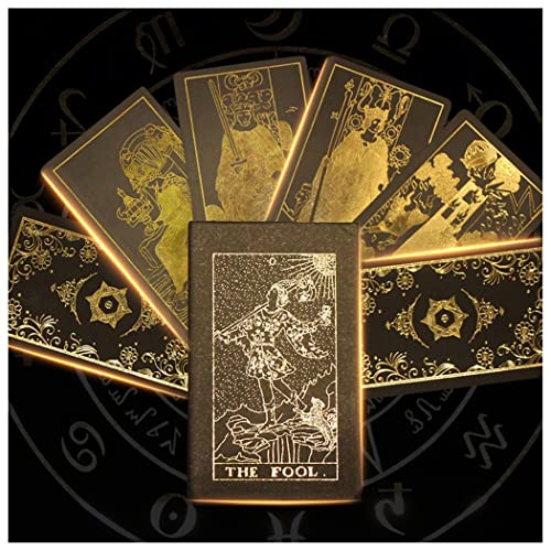 HLONGG Tarot-Karten-Set in schwarzer und Goldener Holographie - 78 Karten, mit Reisehandbuch - Glühende Hellseher Wahrsagerei, in Einer Box von HLONGG