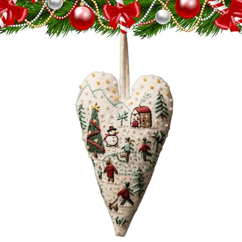 HLYICRQ DIY Heart Embroidery Christmas Decoration, DIY Heart Shaped Hand Embroidered Christmas Ornament Kit, Christmas Heart Embroidery Kit (D) von HLYICRQ