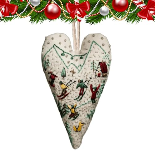 HLYICRQ DIY Heart Embroidery Christmas Decoration, DIY Heart Shaped Hand Embroidered Christmas Ornament Kit, Christmas Heart Embroidery Kit (E) von HLYICRQ