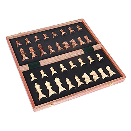 Agal Schach-Set, 38,1 x 38,1 cm, handgefertigtes, faltbares Holz-Schachbrett mit Stauraum und zusätzlichen Königinnen für Schachspieler, Reiseschach-Set von HMEI