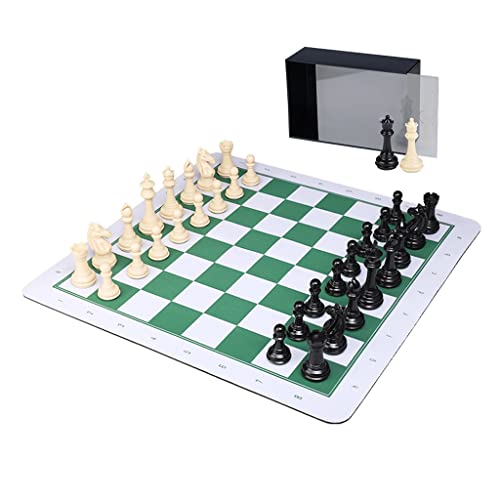 DIANDIAN Tragbares Schach-Set 19 Zoll Leder Schachbrett mit Kunststoff Schach Reisegepäck Schach Box Outdoor-Schach, 2 zusätzliche Königinnen (Größe: 48 cm / 18,9 Zoll) von HMEI