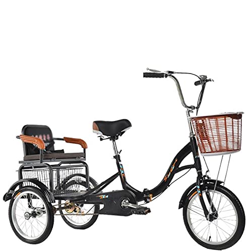 HMFMWYFI Dreirad für Erwachsene, 16-Zoll-Dreirad für Erwachsene mit Einkaufskorb und Rücksitz, traditionelles Design für Senioren, DREI Farben (Schwarz) von HMFMWYFI