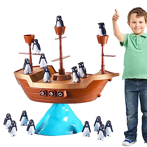 HMLTD 2 Pcs Piratenschiff Spielzeug Kleinkind,Vorschul-Brettspiele mit Piratenschiff-Pinguin-Blöcken | Brettspiel für Kinder zur Verbesserung der Augen-Hand-Kooperation und Analyseerkennung, Farben von HMLTD