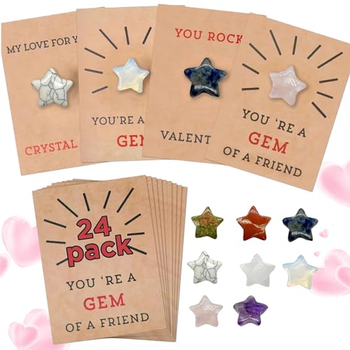 HMLTD 24 Pack Valentines Cards with Five-Pointed Star Shaped Crystal Stones,Valentines Day for Kids,Exchange Card Kids Funny for Boys Girls Class Classroom School Favor von HMLTD