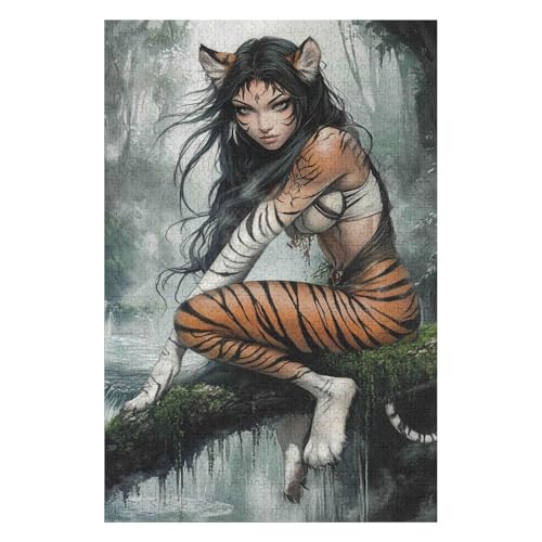 1000 Piece Jigsaw Puzzles for Adults,Tiger Woman,DIY Toys Relax Puzzles Games Impossible Puzzles Games Gift Multi Colour Educational Games 1000pcs(26 * 38cm) von HNBDE