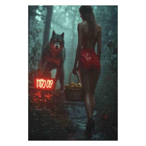 Beauty and The Wolf-1000 Piece Jigsaw Puzzles for Adults Entertainment Puzzles Intellectual Decompression Toy 3D Printing HD Toy DIY Birthday26*38cm von HNBDE