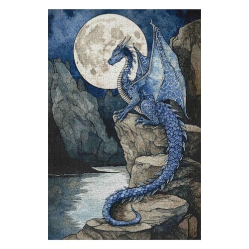 Blue Dragon，Puzzles 1000 Pieces for Adults Jigsaw Puzzles Birthday Gift for Kids Teens Family Home Decor-Style -1000PCS-Style26*38cm von HNBDE