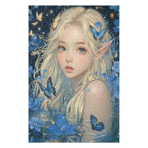 Butterfly Girl-1000 Piece Jigsaw Puzzles for Adults Entertainment Puzzles Intellectual Decompression Toy 3D Printing HD Toy DIY Birthday26*38cm von HNBDE