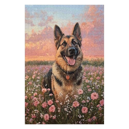 Dog German Shepherd-1000 Piece Jigsaw Puzzles for Adults Entertainment Puzzles Intellectual Decompression Toy 3D Printing HD Toy DIY Birthday26*38cm von HNBDE