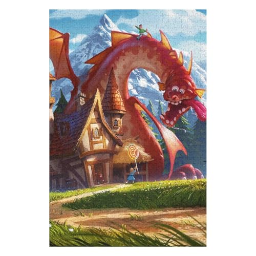 Flying Dragon-1000 Piece Jigsaw Puzzles for Adults Entertainment Puzzles Intellectual Decompression Toy 3D Printing HD Toy DIY Birthday 26 * 38cm von HNBDE