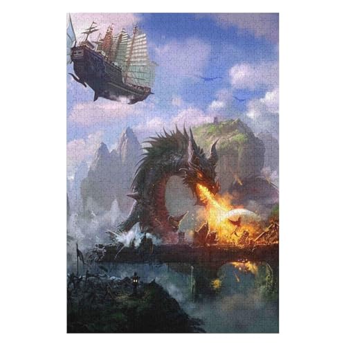 Flying Dragon 1000 Piece Paper Jigsaw Puzzle Fantasy Art for Adults 38x52cm00PY53 von HNBDE