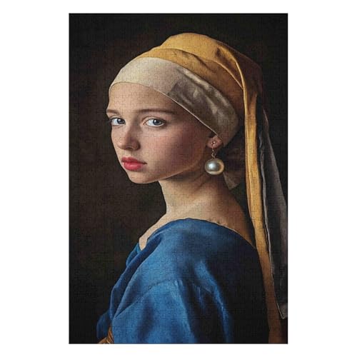 Girl with A Pearl Earring-1000 Piece Jigsaw Puzzles for Adults Entertainment Puzzles Intellectual Decompression Toy 3D Printing HD Toy DIY Birthday(26 * 38cm) von HNBDE