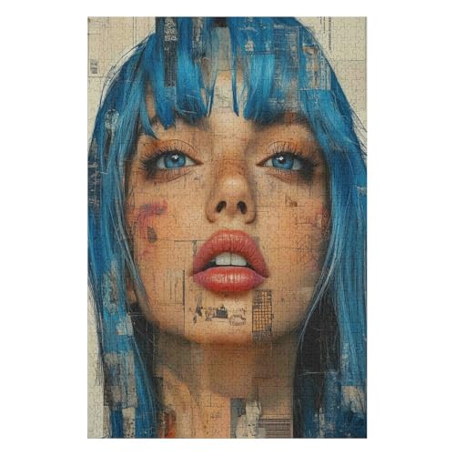 Jigsaw Puzzles 1000 Pieces of Adult Jigsaw Puzzles Game Kids Puzzle Toys Home Decoration Landscape Blue Hair Girl50*70cm von HNBDE