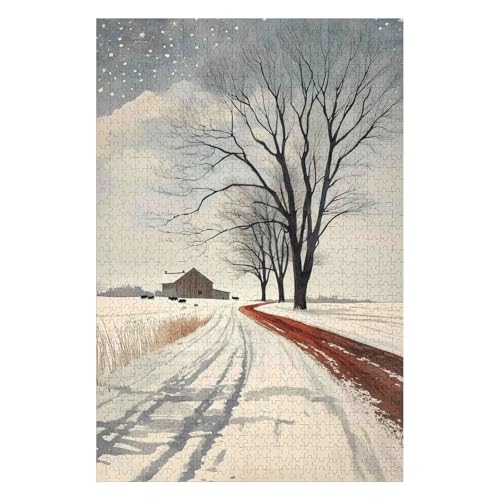 Puzzles -Snowy Path Jigsaw - 1000 Piece Jigsaws for Adults, Artist Illustrated, Scenic Landscape, Deluxe Puzzle(26 * 38cm) von HNBDE