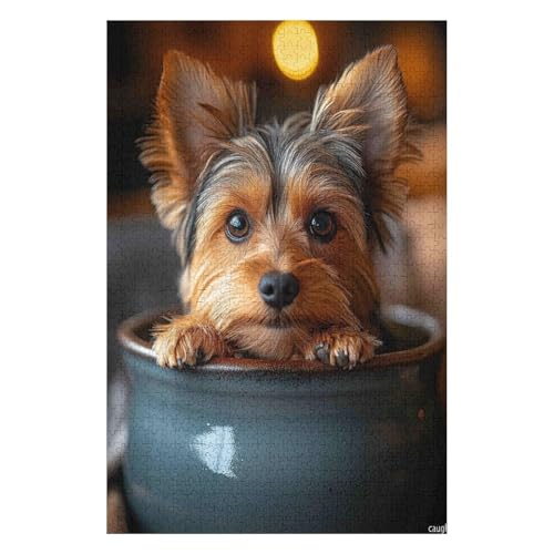 Puzzles -Yorkshire Terrier Jigsaw - 1000 Piece Jigsaws for Adults, Artist Illustrated, Scenic Landscape, Deluxe Puzzle(26 * 38cm) von HNBDE