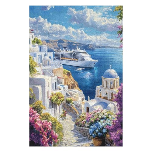 Puzzles for Adults Santorini Greece Resorts 1000 Pieces Paper Puzzle for Adults and Children from 12 Year Educational Toy 26x38cm von HNBDE