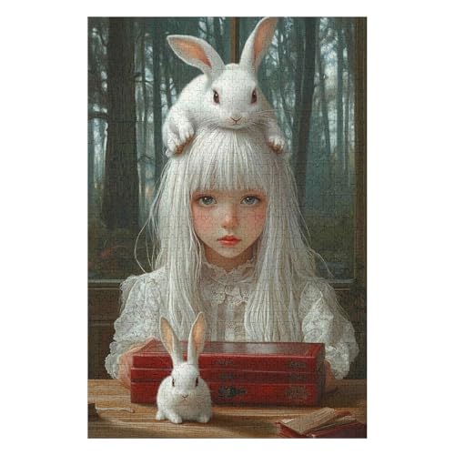 Rabbit Girl，| 1000 Piece Jigsaw Puzzle | Vintage Jigsaw Puzzle | Sustainable Puzzle for Adults | Premium 100% Recycled Board | Great Gift for Adults |(26 * 38cm) von HNBDE