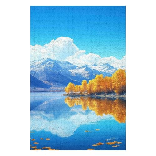 Snow Mountain Lake Puzzle 1000 Pieces Paper Picture Puzzle Family Decorations Unique Gifts for Children(26 * 38cm) von HNBDE