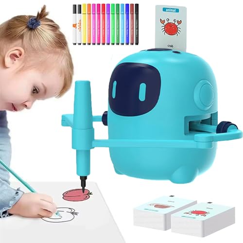 HNBYLMM Magischer Zeichenroboter, Zeichenroboter für über 5-Jährige, Sprachinteraktiver Pädagogischer Zeichenroboter für Kinder, Intelligenter Zeichenroboter mit 100 Wortkarten,Blue von HNBYLMM