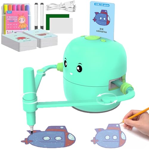 HNBYLMM Zeichenroboter, Magischer Zeichenroboter mit 100 Zeichenkarten, Zeichenroboter für Kinder USB Wiederaufladbar, Musik-Sprachinteraktionsfunktion, für Kinder im Alter von 4 bis 12 Jahren,Green von HNBYLMM