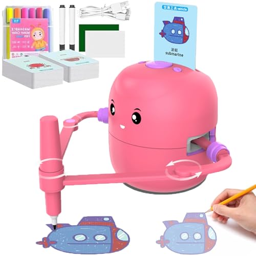 HNBYLMM Zeichenroboter, Magischer Zeichenroboter mit 100 Zeichenkarten, Zeichenroboter für Kinder USB Wiederaufladbar, Musik-Sprachinteraktionsfunktion, für Kinder im Alter von 4 bis 12 Jahren,Pink von HNBYLMM