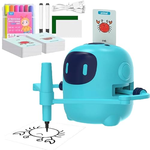 HNBYLMM Zeichenroboter für Kinder, Magischer Zeichenroboter mit 100 Zeichenkarten, USB Wiederaufladbarer Zeichenroboter, Sprachinteraktion Zeichenroboter, für Kinder im Alter von 4 bis 12 Jahren,Blue von HNBYLMM