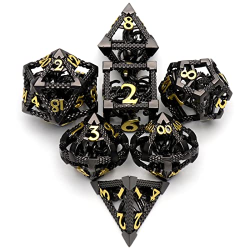 DND Würfel, Metall Spielwürfel Dungeons and Dragons Würfel Set HNCCESG Hohle 3D Cthulhu D&D Würfel Polyedrische Würfelset für Pathfinder MTG RPG DND Dice Set W20 W12 W10 W8 W6 W4 (Cthulhu Schwarz) von HNCCESG