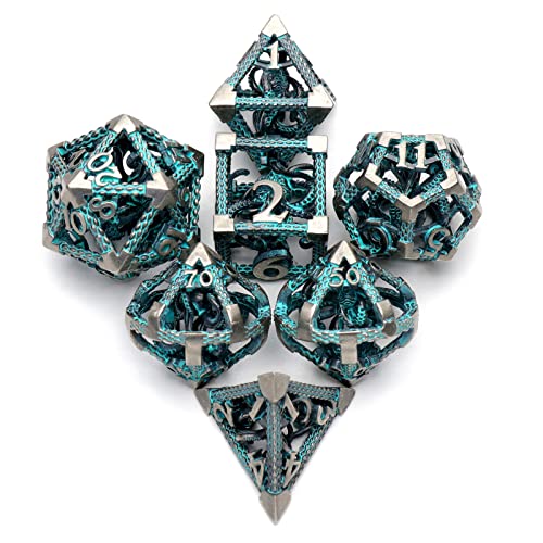 DND Würfel, Metall Spielwürfel Dungeons and Dragons Würfel Set HNCCESG Hohle 3D Cthulhu D&D Würfel Polyedrische Würfelset für Pathfinder MTG RPG DND Dice Set W20 W12 W10 W8 W6 W4 (Cthulhu Blau) von HNCCESG