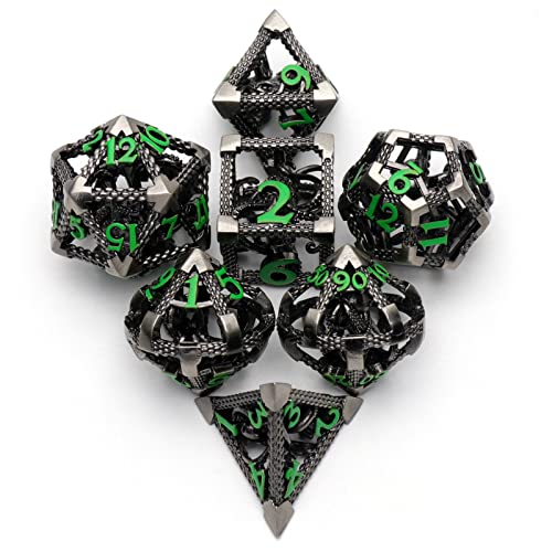 DND Würfel, Metall Spielwürfel Dungeons and Dragons Würfel Set HNCCESG Hohle 3D Cthulhu D&D Würfel Polyedrische Würfelset für Pathfinder RPG DND Dice Set W20 W12 W10 W8 W6 W4 (Cthulhu Grün Nummer) von HNCCESG