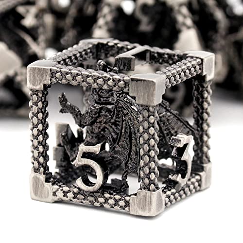 HNCCESG DND Würfel, Metall Spielwürfel Dungeons and Dragons Würfel Set Hohle 3D Drachen D&D Würfel Polyedrische Würfelset für Pathfinder MTG RPG DND Dice Set W20 W12 W10 W8 W6 W4 (3D-Silber) von HNCCESG