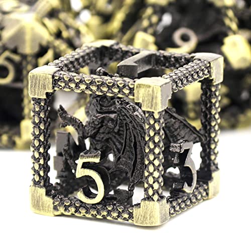 DND Würfel, Metall Spielwürfel Dungeons and Dragons Würfel Set HNCCESG Hohle 3D Drachen D&D Würfel Polyedrische Würfelset für Pathfinder MTG RPG DND Dice Set W20 W12 W10 W8 W6 W4 (3D-Bronze) von HNCCESG