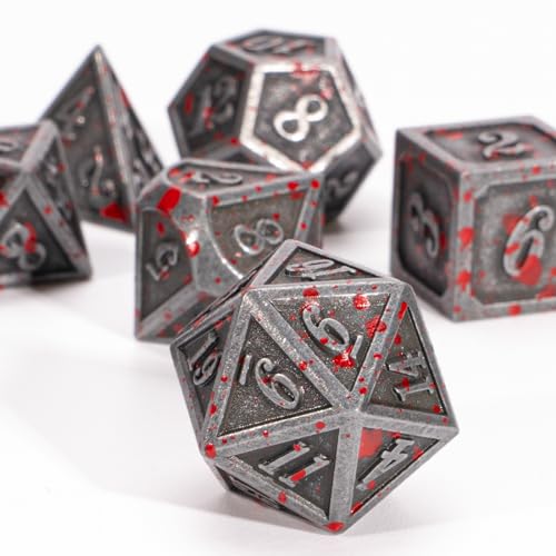 HNCCESG Metal DND Dice Set,D&D Würfel Set Metall Polyhedral Würfel Dice of 7Pcs,with Dice Bag Dungeons and Dragons Gift TTRPG (AntiqueBlood) von HNCCESG