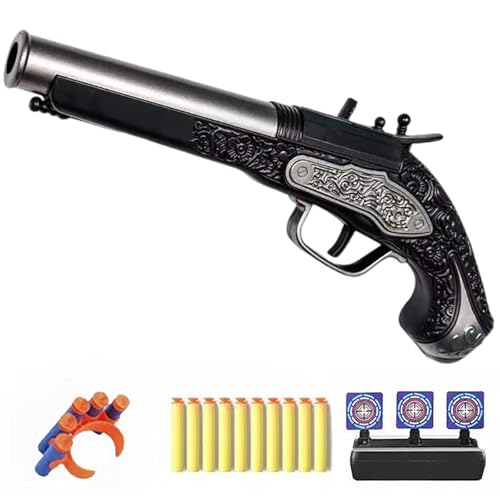 Spielzeugpistole Pirat Retro-Stil,Soft Bullet Guns Toy+30 Stück Weiche Kugeln+RüCkstellscheibe+Handschlaufe Wiederholbar,Spielzeug Waffen Reichweite 8-10m Fein GepräGte von HNSYPX