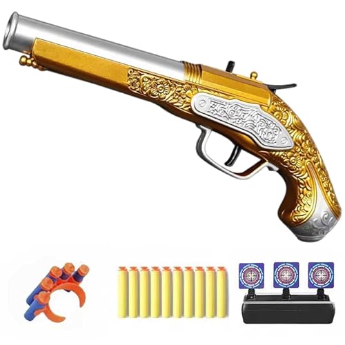 Spielzeugpistole Pirat Retro-Stil,Soft Bullet Guns Toy+30 Stück Weiche Kugeln+RüCkstellscheibe+Handschlaufe Wiederholbar,Spielzeug Waffen Reichweite 8-10m Fein GepräGte von HNSYPX