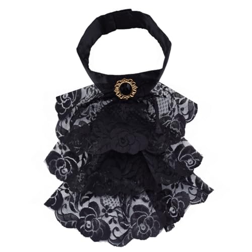 HOBBIESAY 1 Stück Schwarzer Jabot Kragen Spitzen Jabot Krawatte Gerüschter Abnehmbarer Kragen Schwarzer Kolonialkragen Kostümzubehör Für Damen Outfits Cosplay Kostüm von HOBBIESAY