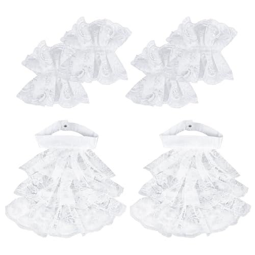 HOBBIESAY 2 Set Jabot Manschetten Set Weißer Spitzenkragen Mit Rüschen Unisex Spitzen Jabot Kragen Und Manschetten Kostüm Zubehör Für Frauen Und Männer Halloween Cosplay Verkleidung von HOBBIESAY