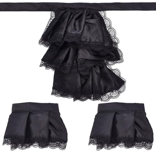 HOBBIESAY Spitzen Jabot Manschetten Set Schwarz Abnehmbare Falsche Ärmel Kolonialer Unisex Spitzen Jabot Kragen Und Manschetten Kostüm Zubehör Für Frauen Und Männer Halloween Cosplay Verkleidung von HOBBIESAY