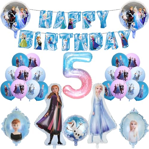 5 Jahre alt Frozen Geburtstagsballon-Set, Frozen Ballon Elsa Prinzessin Ballon Anna Prinzessin Ballon, Gefrorener Ballon Geburtstag Party Dekoration von HOBBOY